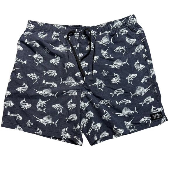 2XL Salt Life Gray White SLX-QD Fish N Bones Aqua Trunks Volley Swim Shorts - Picture 1 of 4